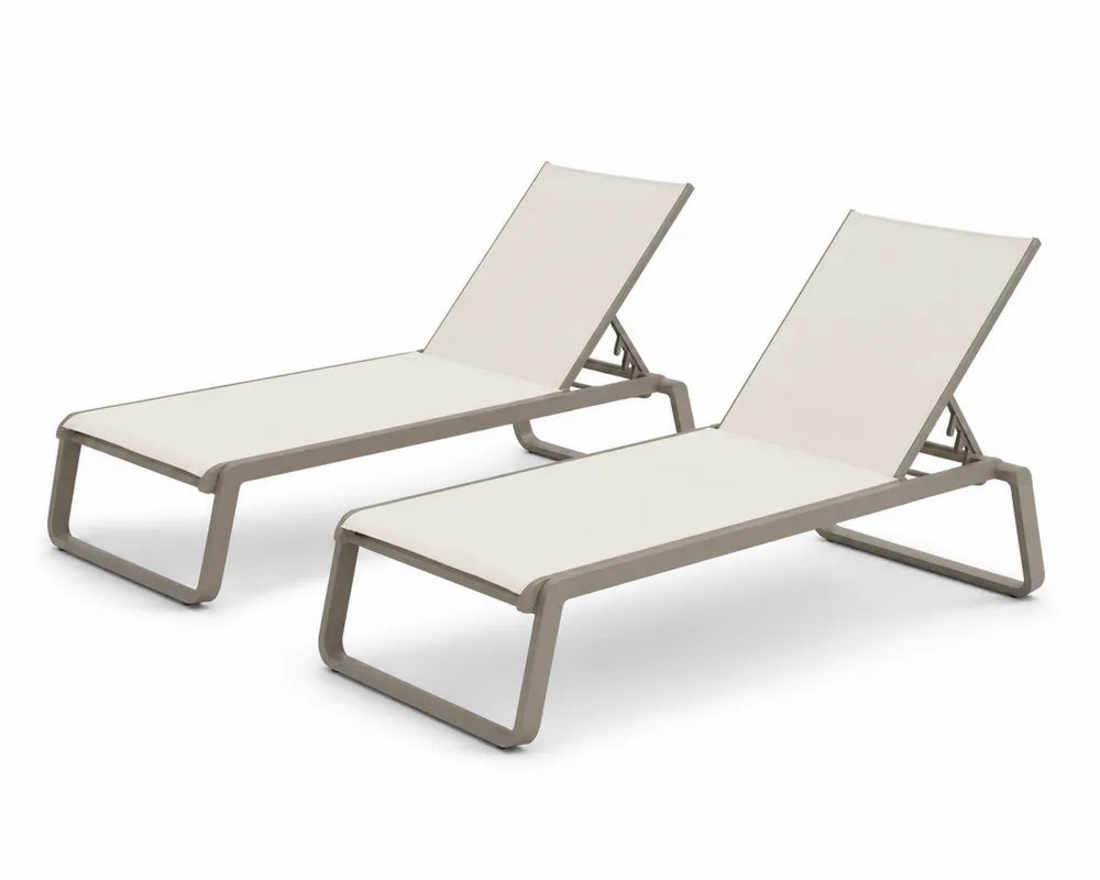 Set de 2 tumbonas reclinables de exterior de aluminio taupe beige 190 cm x 65 cm x 92 cm con textilene beige