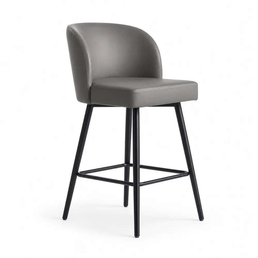 Taburete de bar con respaldo tapizado en PU gris grafito estructura de acero negro con reposapiés 50 cm x 54 cm x 95 cm