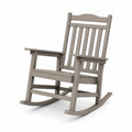 Silla mecedora de exterior de HDPE taupe grisáceo 73 cm x 92 cm x 104 cm con respaldo de lamas