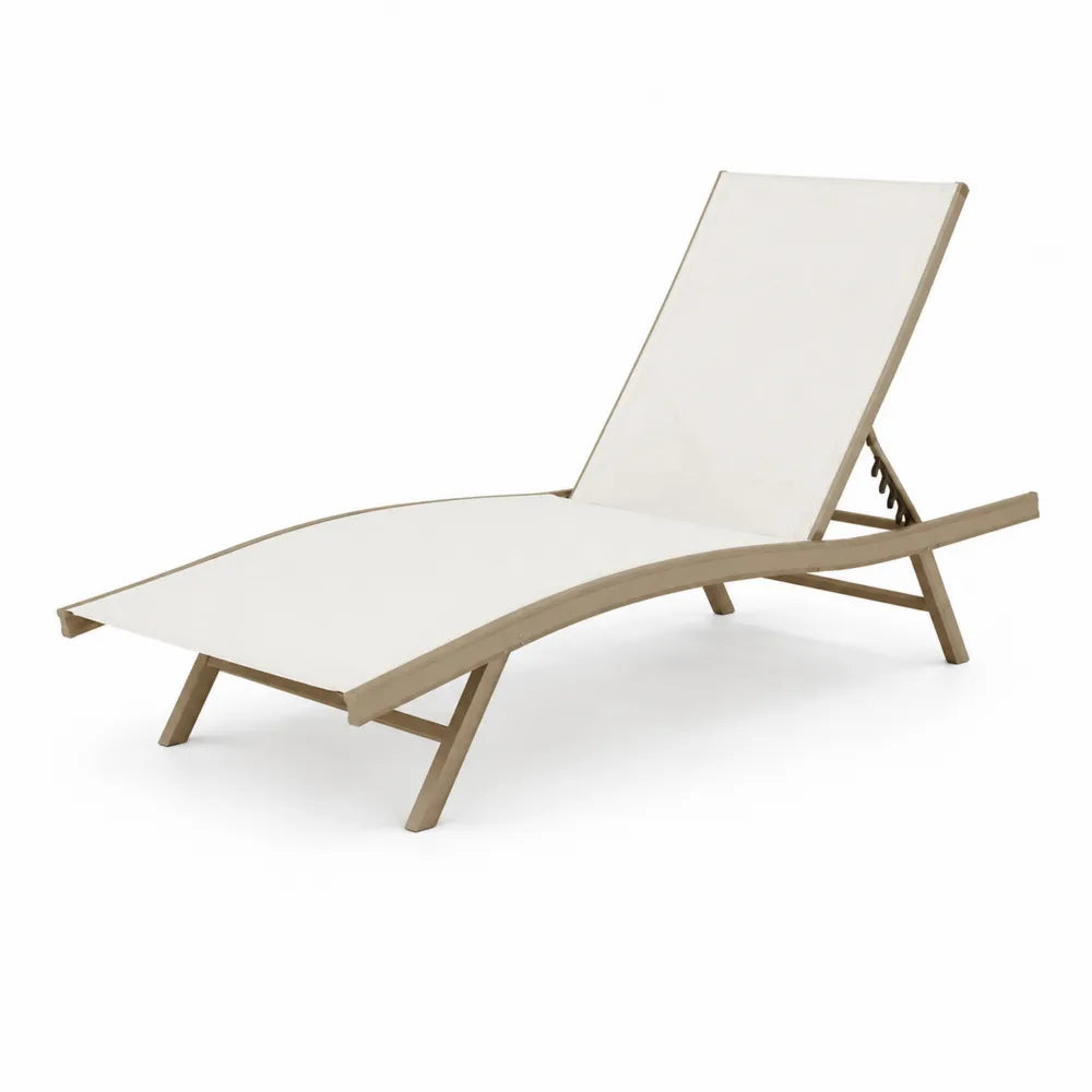 Tumbona de jardín reclinable de aluminio taupe con textilene beige 200 cm x 65 cm x 85 cm