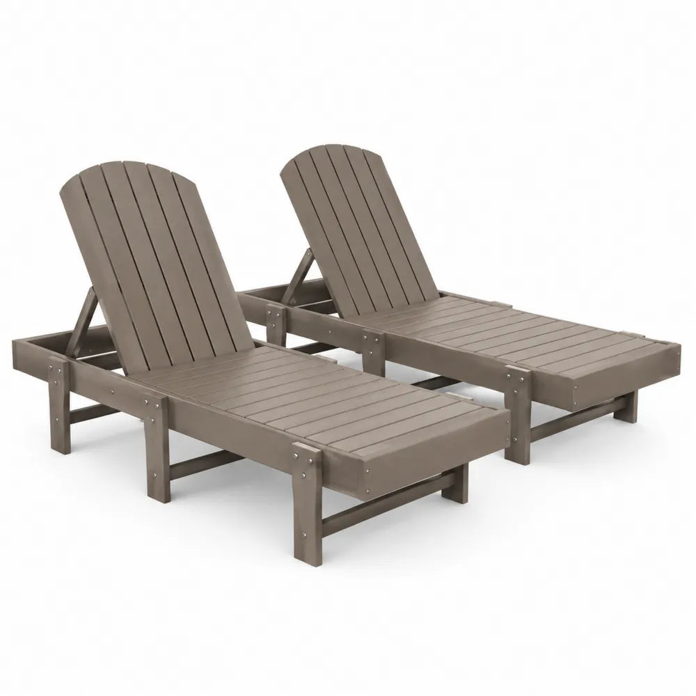 Set de 2 tumbonas reclinables 195 cm x 68 cm x 90 cm HDPE taupe grisáceo forma lamas respaldo curvo