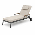 Tumbona exterior reclinable con ruedas 200 cm x 70 cm x 98 cm aluminio gris oscuro madera de acacia cojín beige