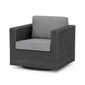 Sillón giratorio de exterior 86 cm x 86 cm x 88 cm ratán PE gris oscuro cojín gris base giratoria acero negro