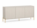 Aparador de salón con puertas acanaladas MDF lacado beige con patas de acero dorado 160 cm x 40 cm x 75 cm