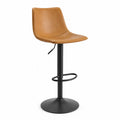 Taburete de bar regulable giratorio con respaldo asiento tapizado en PU estructura de acero negro coñac 48 cm x 52 cm x 88 a 109 cm