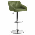 Taburete de bar regulable con respaldo y brazos tapizado en PU verde oliva base cromada con reposapiés 55 cm x 55 cm x 90-110 cm