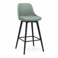 Taburete de bar fijo con respaldo tapizado en PU verde salvia estructura de acero negro con reposapiés 47 cm x 52 cm x 96 cm