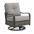 Sillón giratorio de exterior individual 76 x 85 x 92 cm acero negro ratán PE gris con cojines grises base giratoria